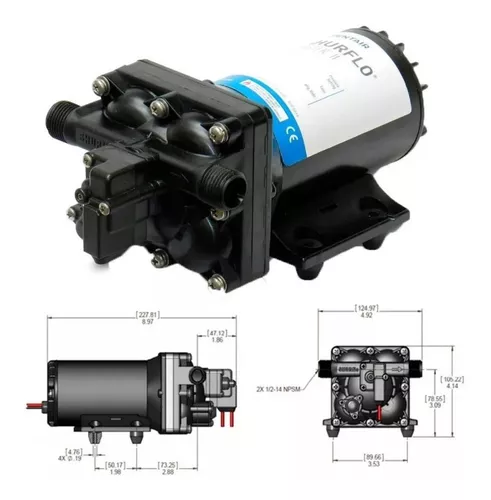 BOMBA PRESSURIZADORA SHURFLO P/ ÁGUA DOCE E SALGADA 3.5 GPM 12V